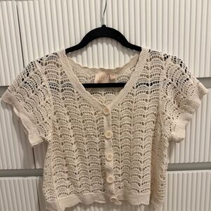 Good Luck Gem Cream Crochet Button-Up Blouse